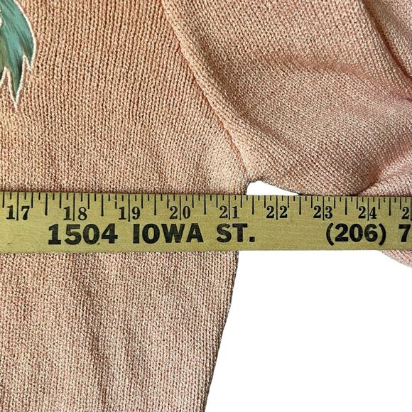 VTG 80s Satin Knit Cardigan Womens Sz L Pastel Floral Applique Jeweled Fairycore - Picture 15 of 16